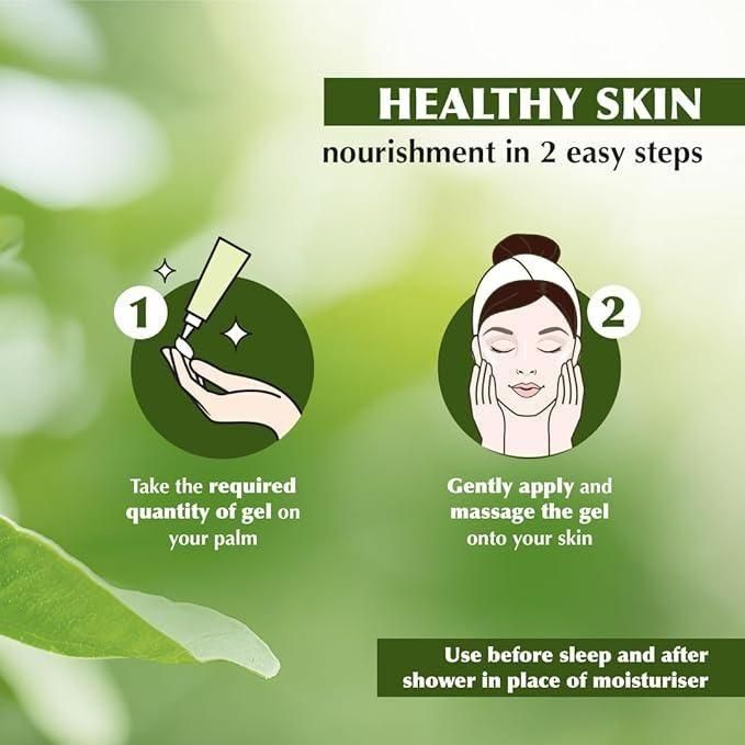 Instructions for healthy skin nourishment with a green background and illustrations.