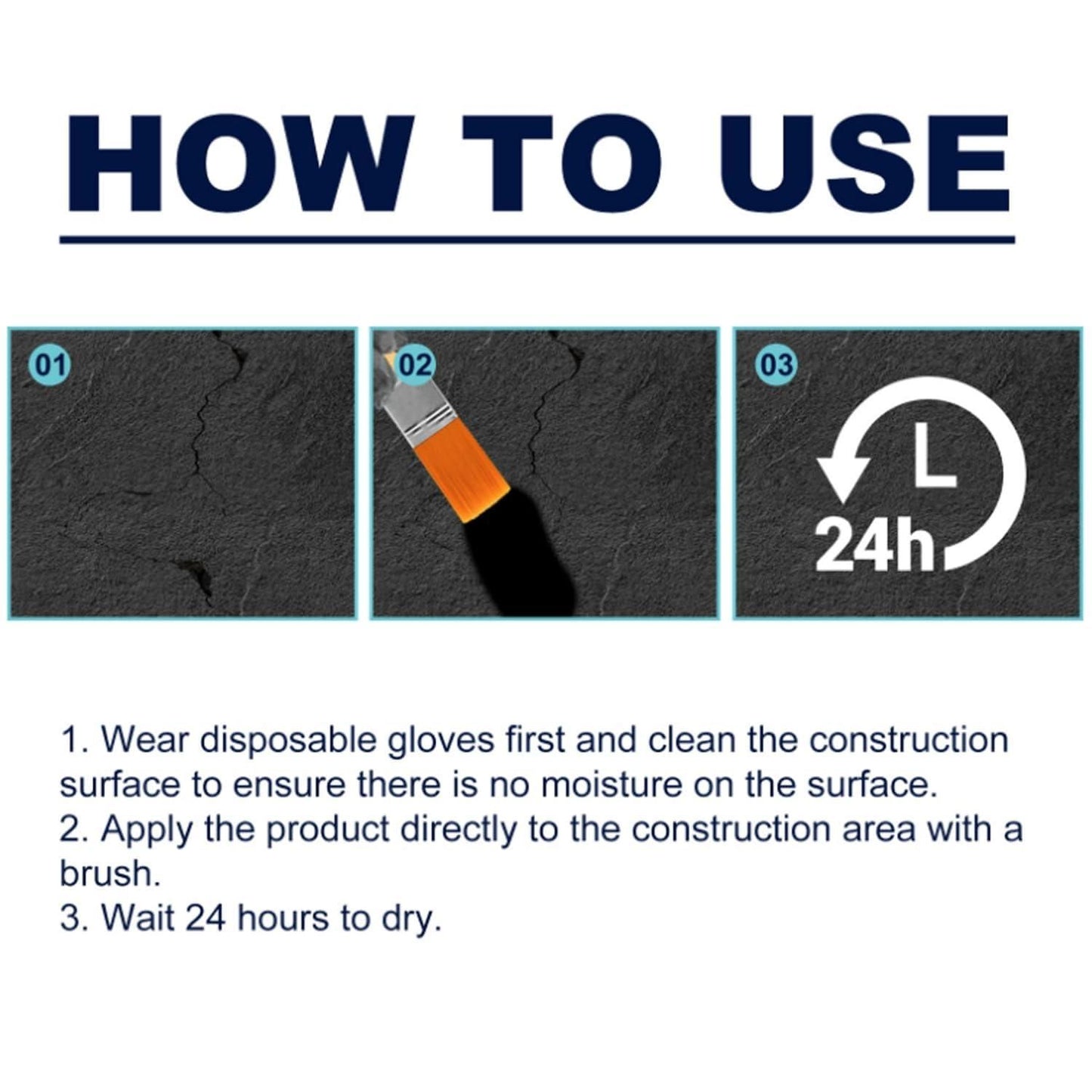 Instructions on how to use a product for construction surface preparation with text and icons.