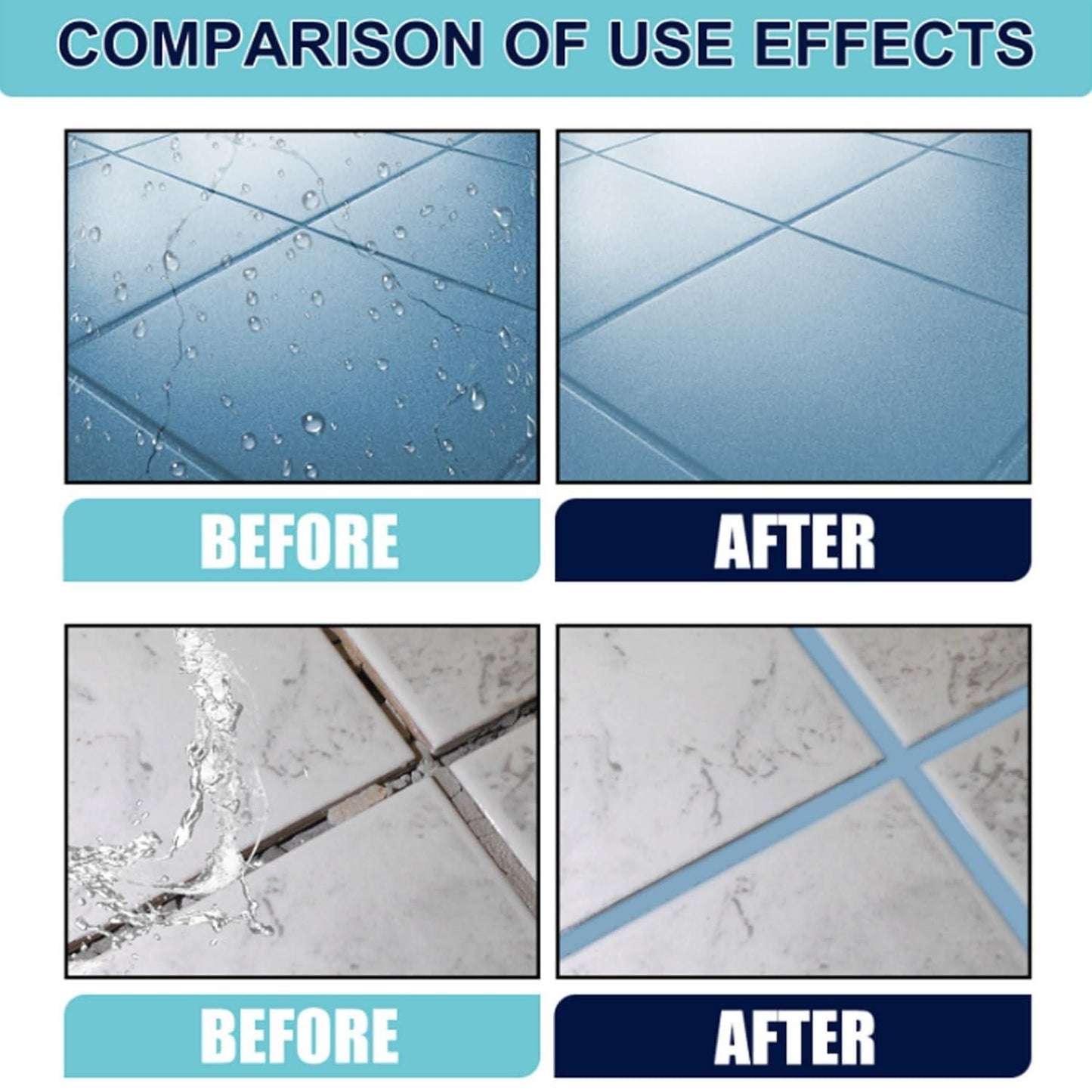 Before and after comparison of a tiled floor cleaning product
