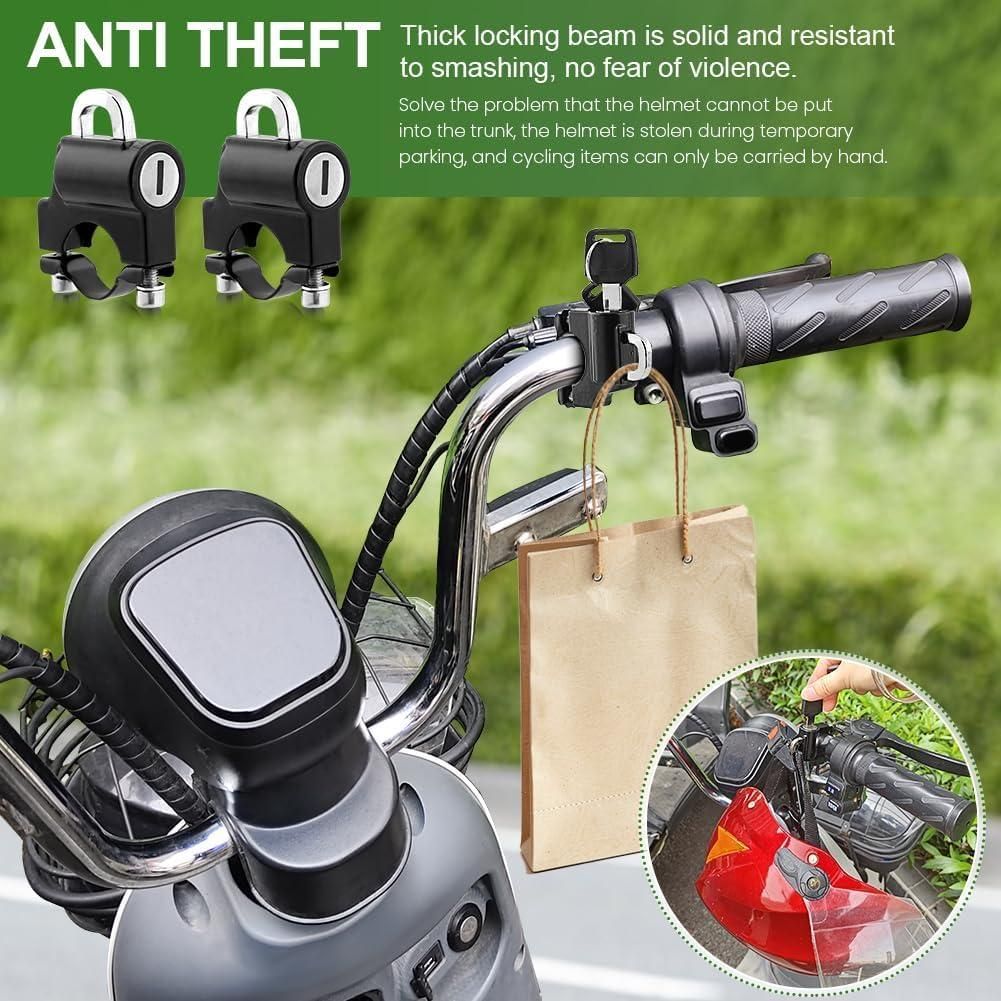 Anti-theft helmet lock for motorcycle and scooter handlebar