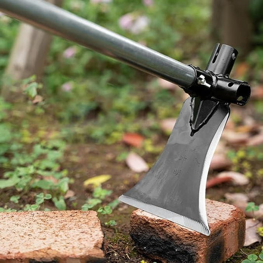Axes on bricks with a natural outdoor background