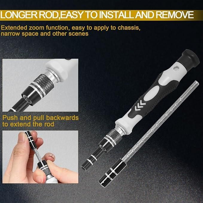 Screwdriver with extendable rod on a dark background