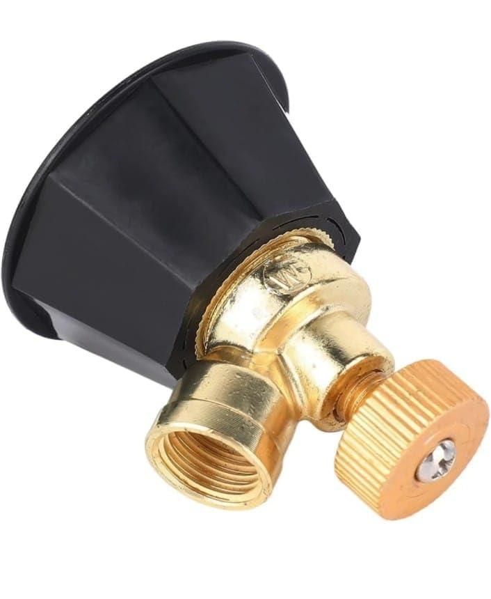Black and gold valve with a white background