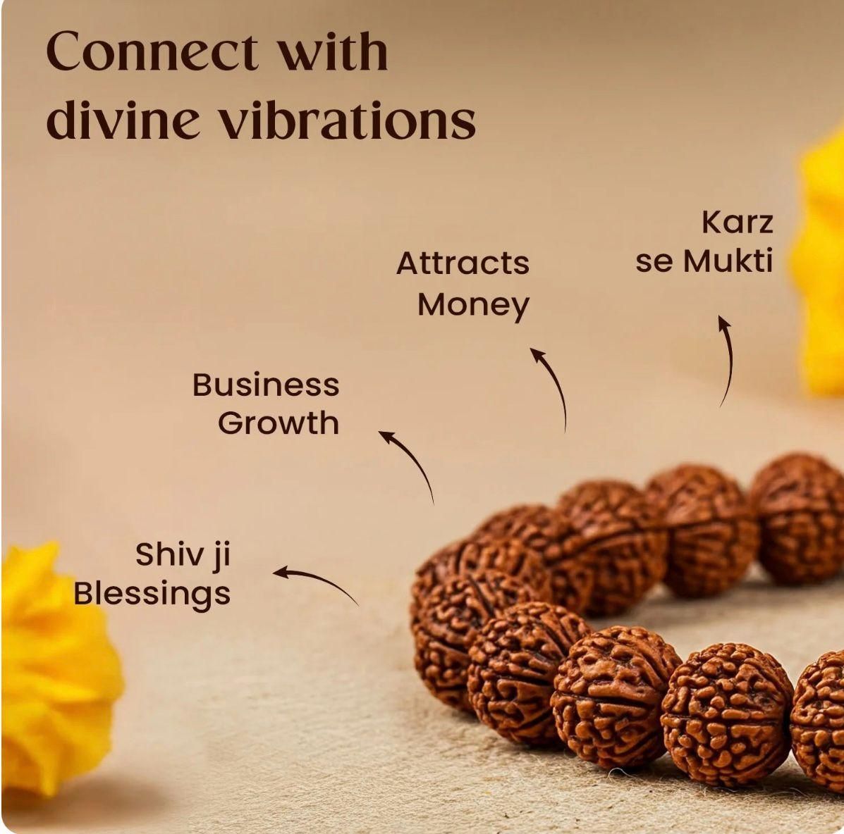 Brown beaded necklace with text on a beige background