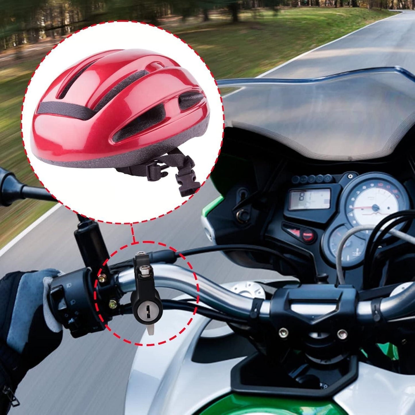 Anti-theft helmet lock for motorcycle and scooter handlebar
